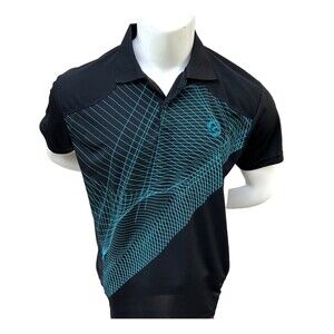 Sport Dri Polo Shirt Mens XL Black with Blue Linear 3-D Grid Print